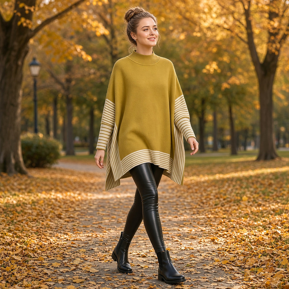 Bhumi – Poncho de malha num passeio de outono