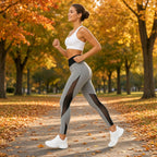 Lasya – Leggings Desportivas de Cintura Alta com Recortes em Rede – A caminhar num parque de outono