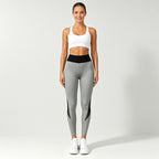 Lasya – Leggings Desportivas de Cintura Alta com Recortes em Rede – Cor Cinzento