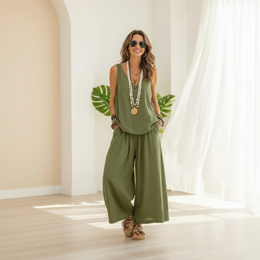 Natural Flow Wide-Leg Set – Casual Elegance and Daily Comfort