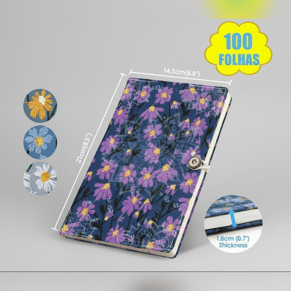 Caderno Shama Notes com flores azuis e número de folhas – vista do produto