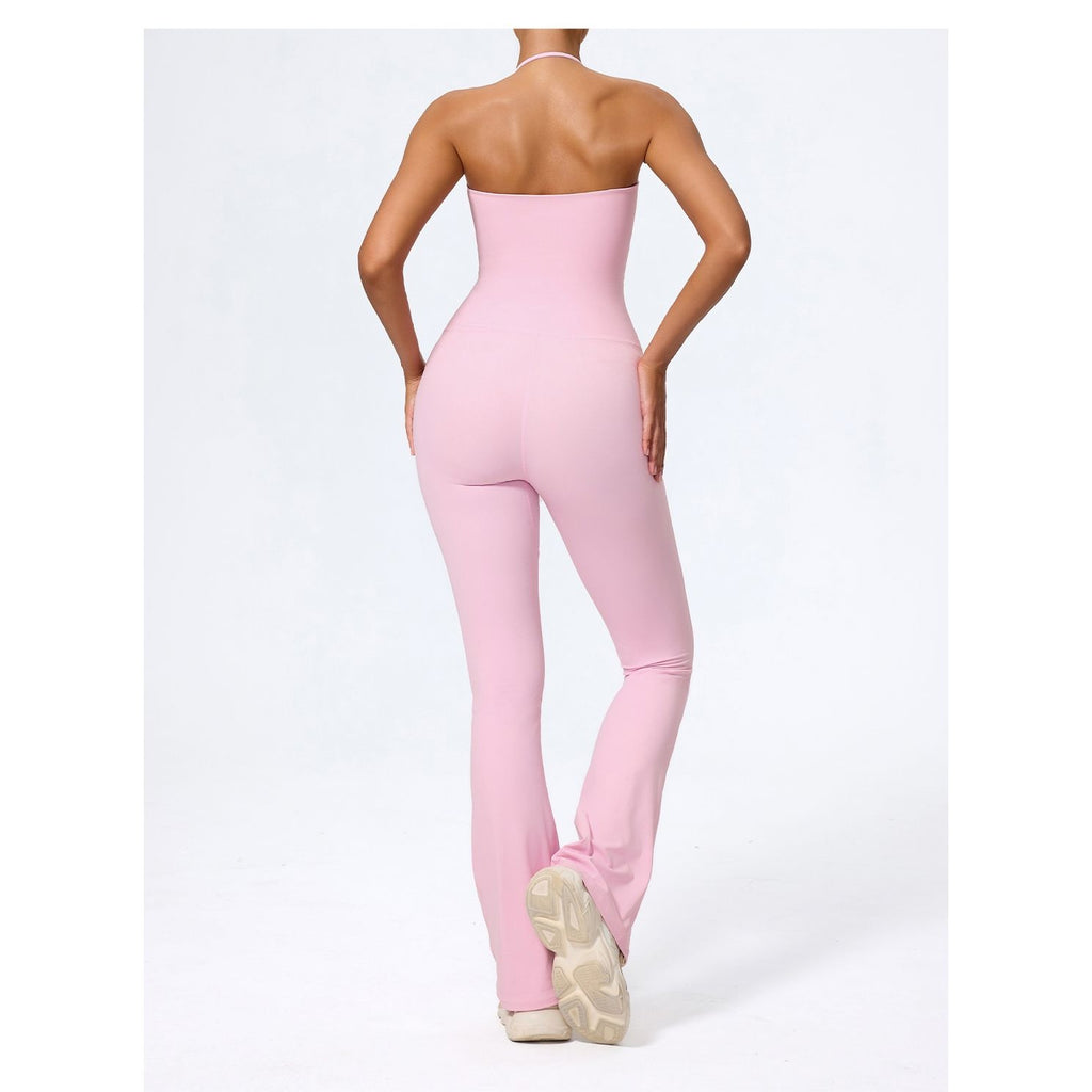 Macacão SerenFit rosa sem alças de perna flare – vista de frente