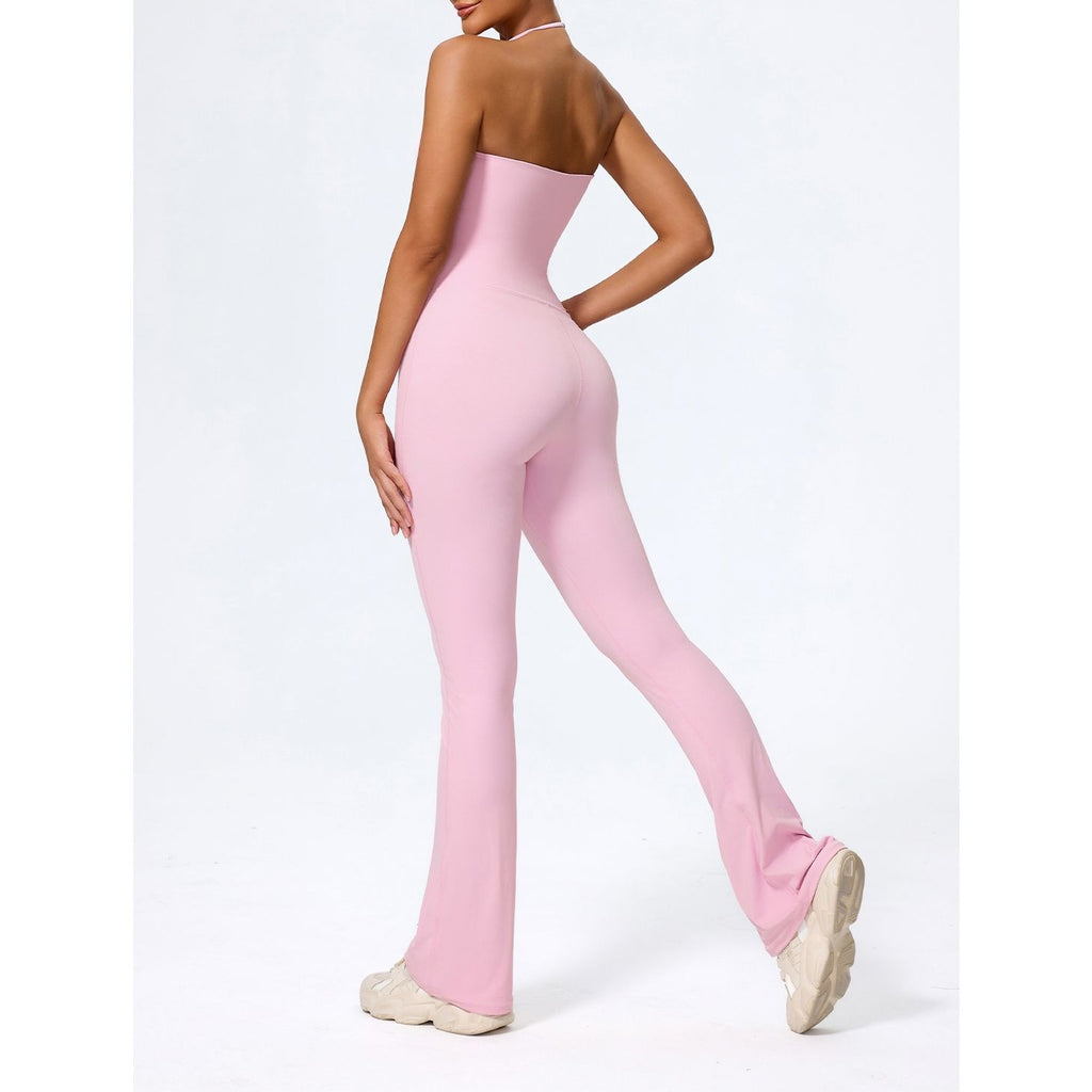 Macacão SerenFit rosa sem alças de perna flare – vista de costas
