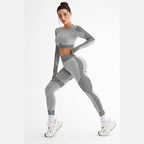 Conjunto Aarvi Motion cinzento com top de manga comprida e leggings – vista de frente