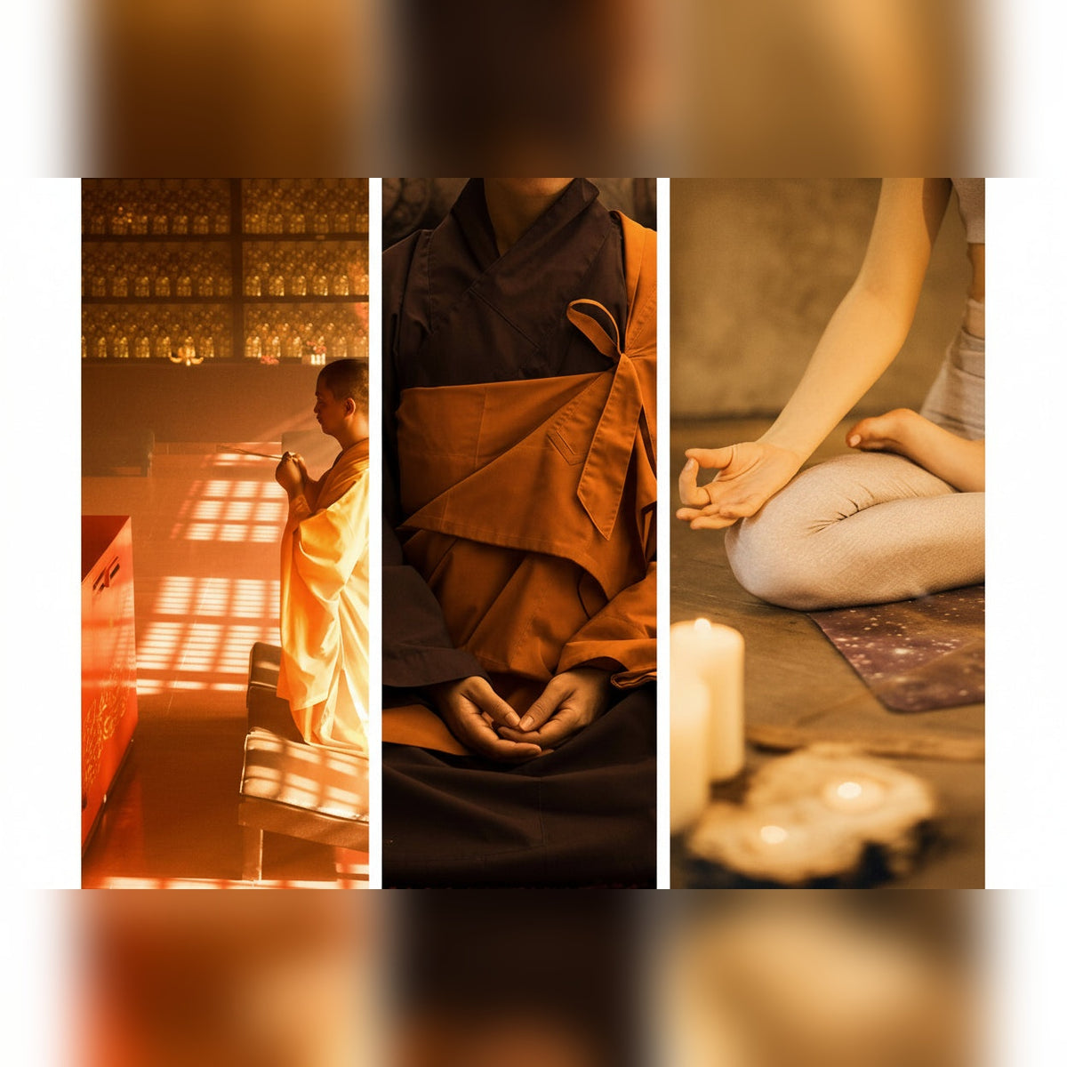 Sino de meditação Galdur Bells em uso em três cenas – lifestyle