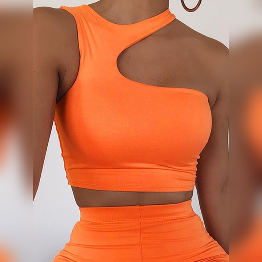Top Isha Glow laranja de um ombro com recorte assimétrico – vista de frente