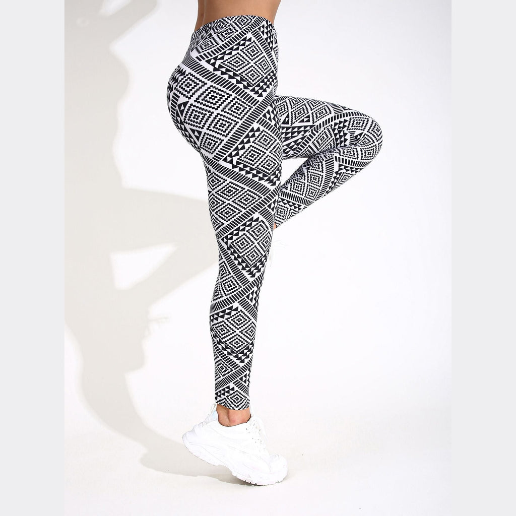 Leggings Keya Block com padrão geométrico em movimento – vista lateral