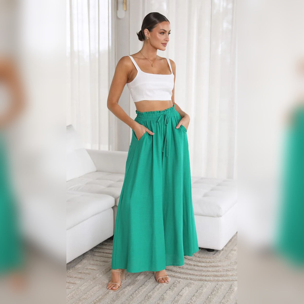 Yaleth Comfort Pants — Cintura Elástica, Estilo Atemporal – Verde