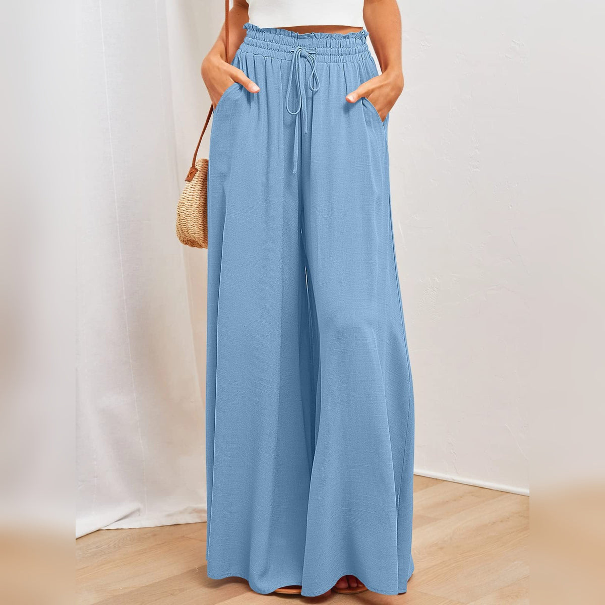Yaleth Comfort Pants — Cintura Elástica, Estilo Atemporal – Azul Céu