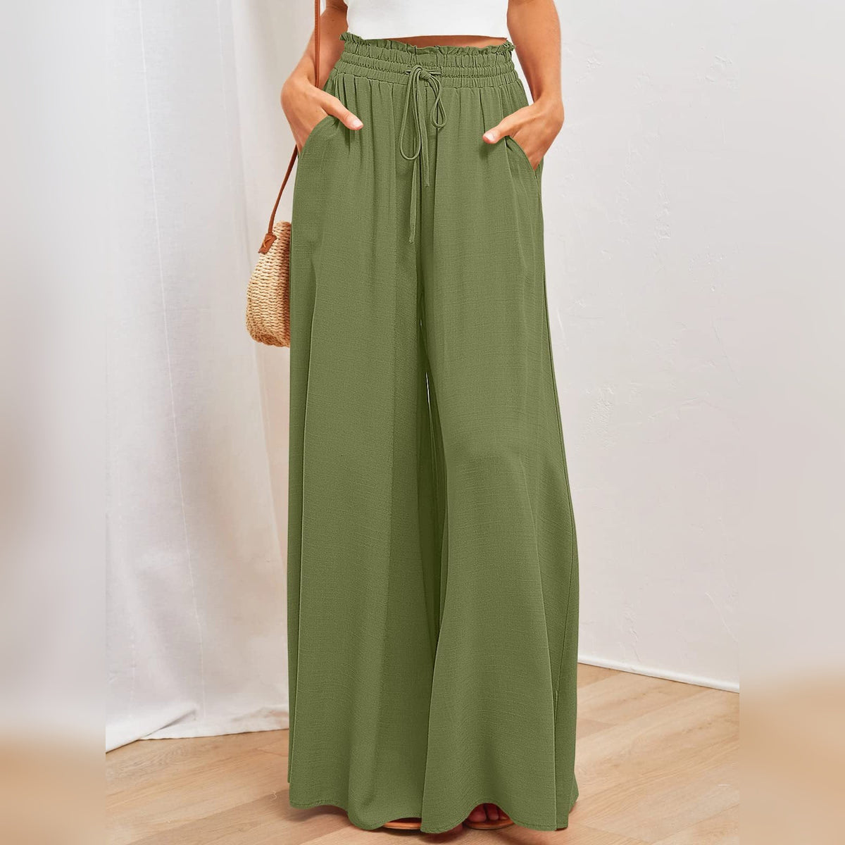 Yaleth Comfort Pants — Cintura Elástica, Estilo Atemporal – Verde Tropa