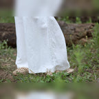 Calças Shalem Cotton em algodão brancas de perna larga – detalhe