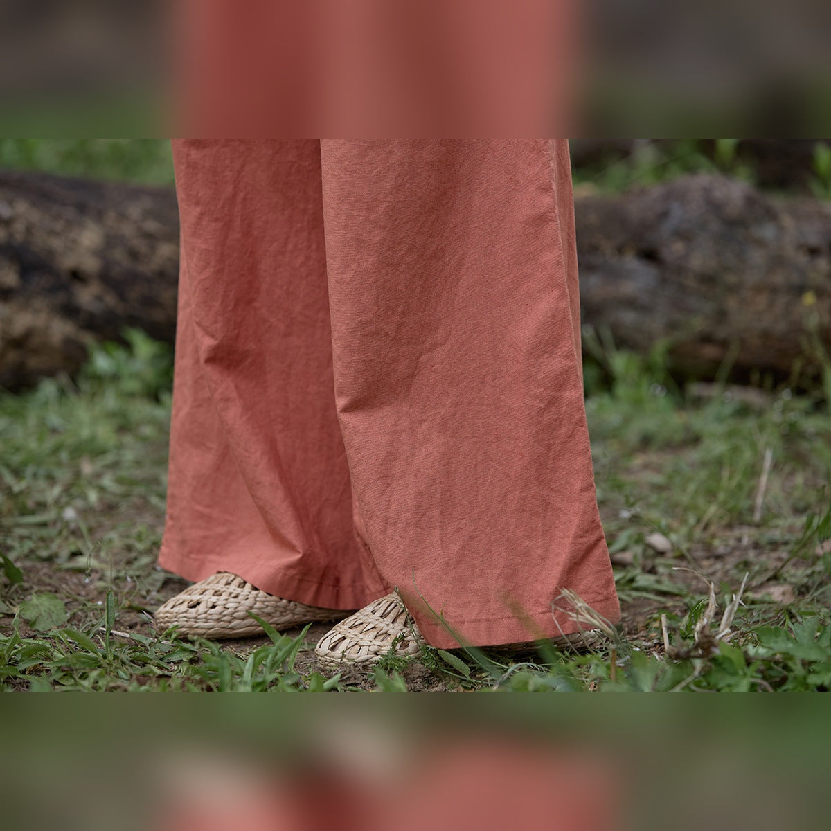 Calças Shalem Cotton em algodão laranja de perna larga – detalhe
