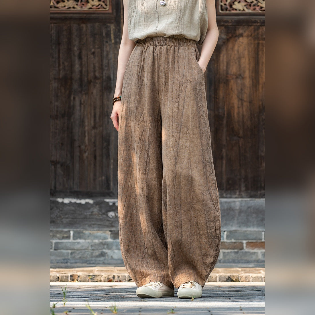Nahara Pant — Conforto Natural em Algodão & Linho com Alma Vintage – Castanho