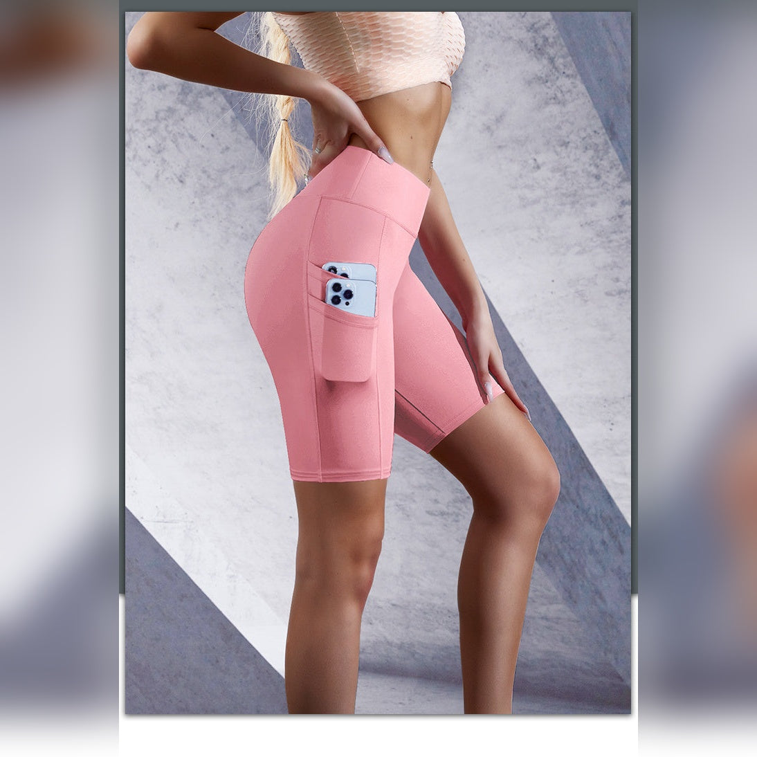 Calções Avana DualPocket rosa com bolso lateral para telemóvel – vista lateral