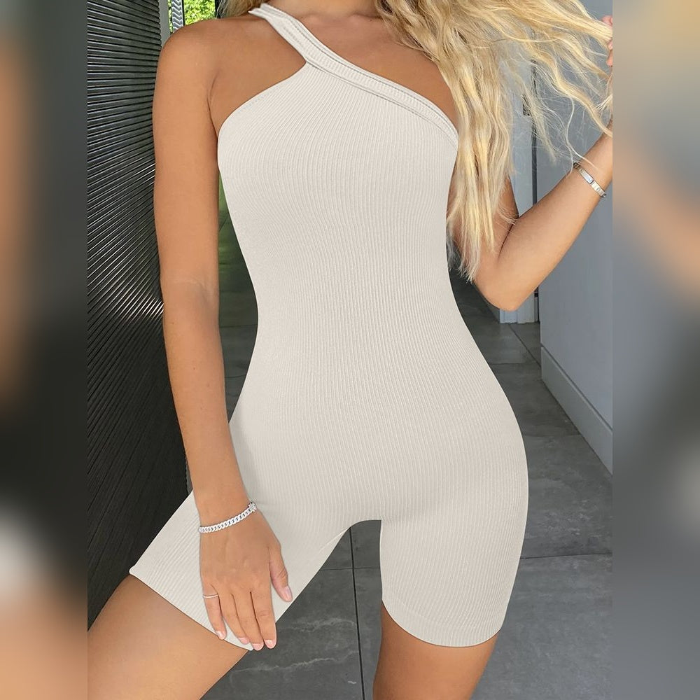 Macacão Ziv Onepiece bege de um só ombro – vista lateral