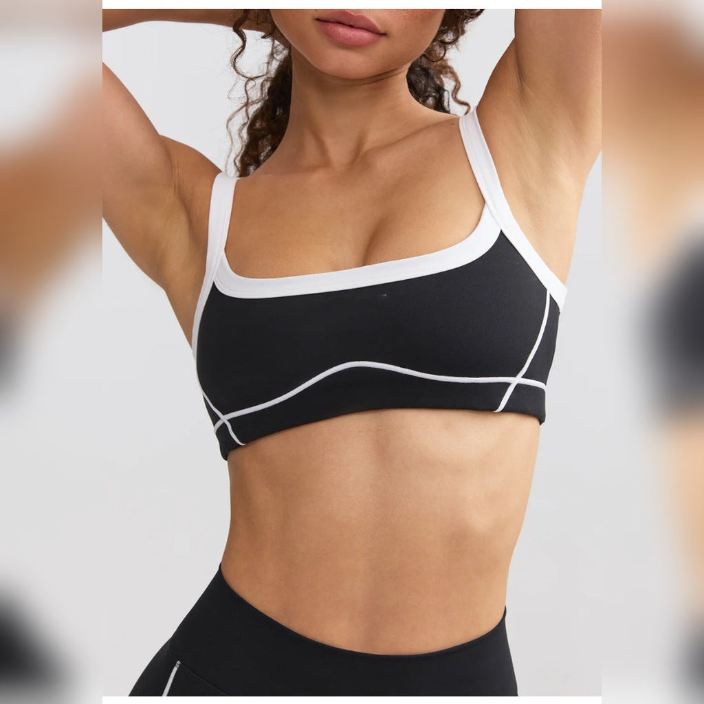 Conjunto Yara Vitality top preto com debrum branco – detalhe