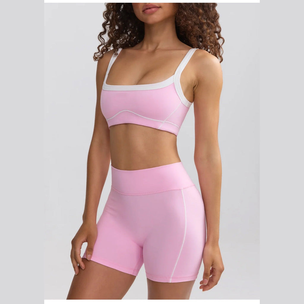 Conjunto Yara Vitality rosa com top e calções – vista de frente