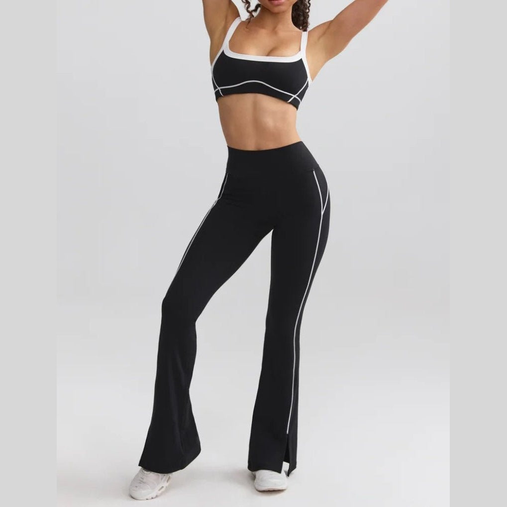 Conjunto Yara Vitality preto com calças à boca de sino – vista de frente