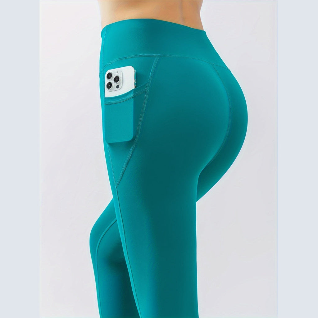 Leggings Prithvi Pants verdes com bolso para telemóvel – vista de costas