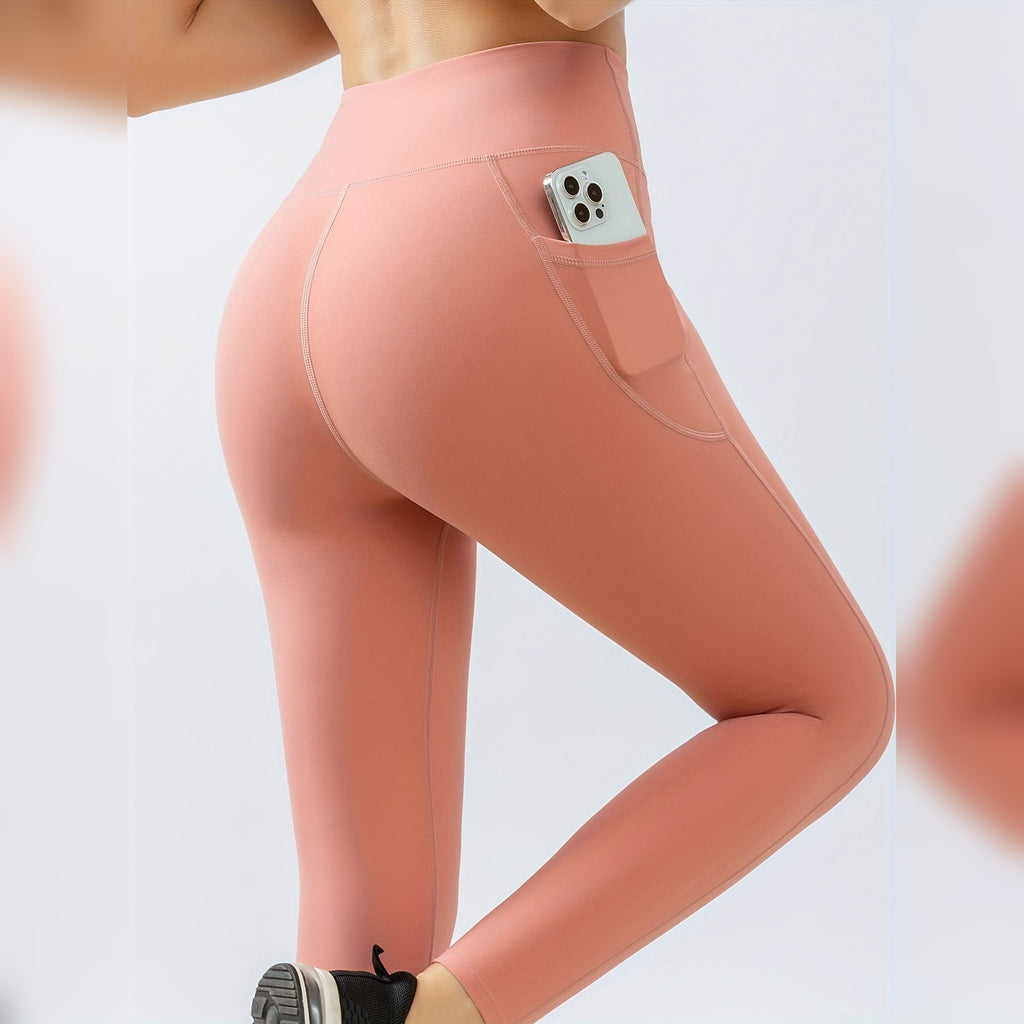 Leggings Prithvi Pants rosa com bolso para telemóvel – vista lateral