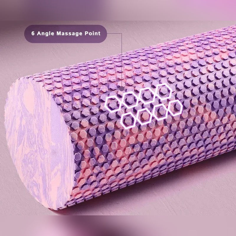 Rolo de espuma Moksha Roll lilás com relevos de massagem – detalhe