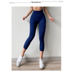 Leggings capri NaturaLine azul-marinho de cintura alta – vista de frente