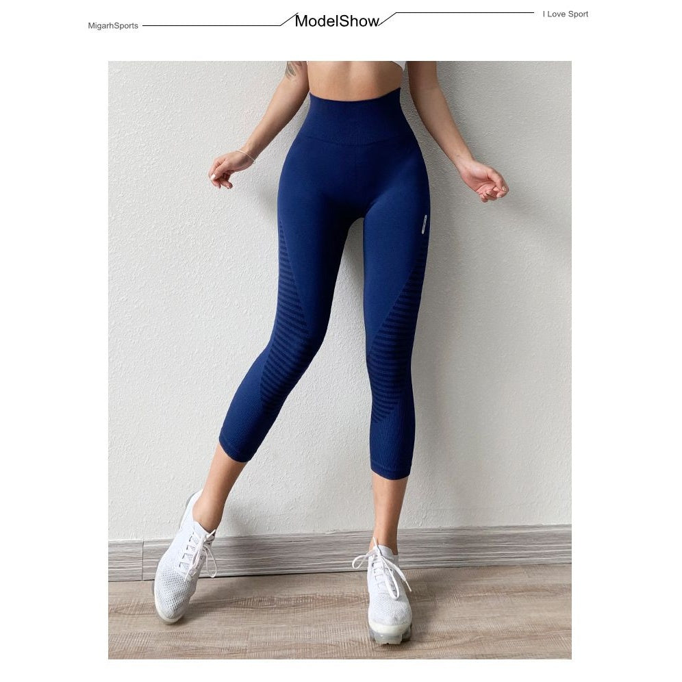 Leggings capri NaturaLine azul-marinho de cintura alta – vista de frente
