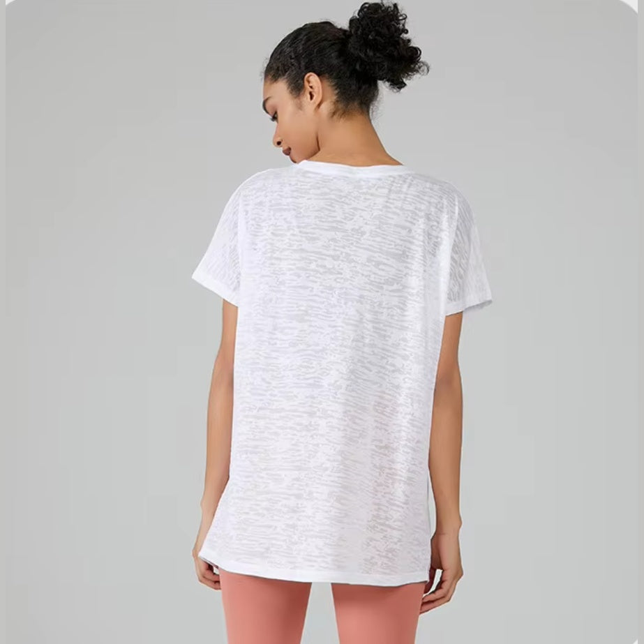 T-shirt de yoga ZenTee branca larga – vista de costas