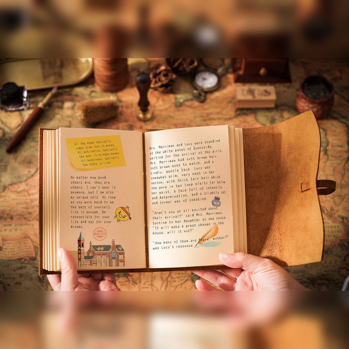 Caderno TerraLume aberto com notas e desenhos – lifestyle