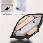Bolsa organizadora para tapete de yoga com blocos no interior e fivela – detalhes