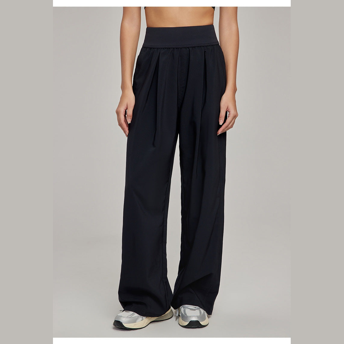 Calças Casuais para Yoga de Perna Larga – Preto