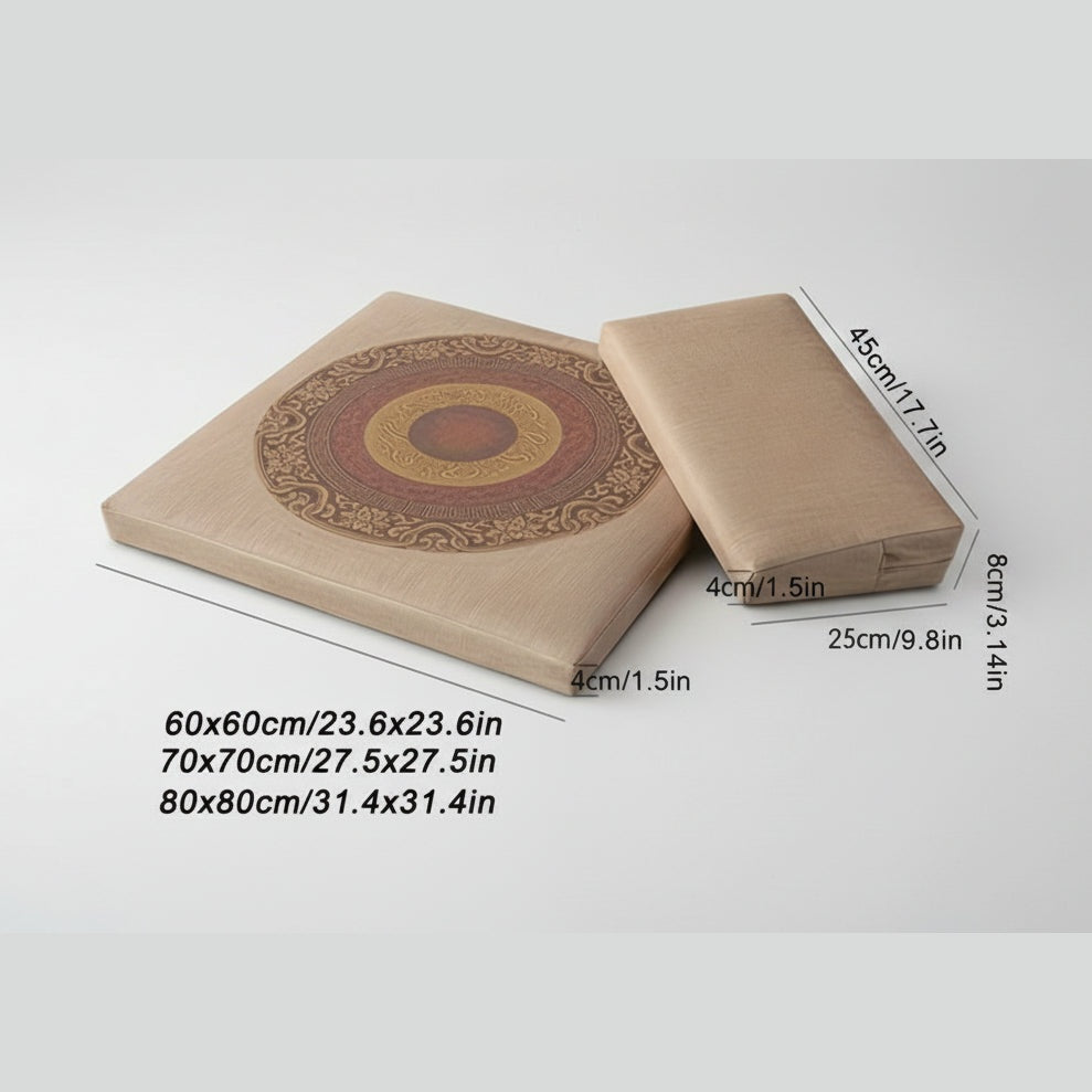 Almofadas de tatami com mandala e tamanhos disponíveis – tabela de medidas