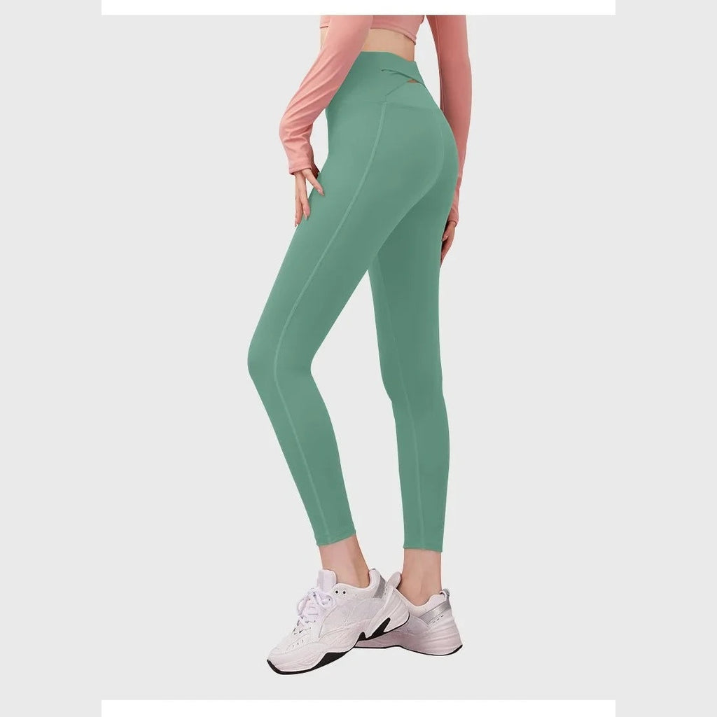 Leggings Anahata Cross verde-água de cintura alta – vista de costas