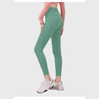 Leggings Anahata Cross verde-água de cintura alta – vista de costas
