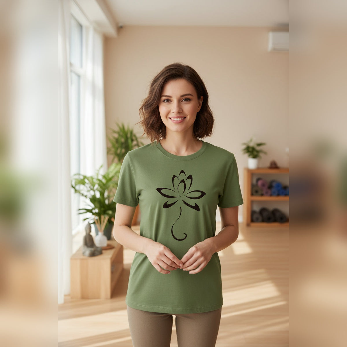 T-shirt Lotus Spirit – Minimalismo e Conexão com o Corpo – Verde Tropa