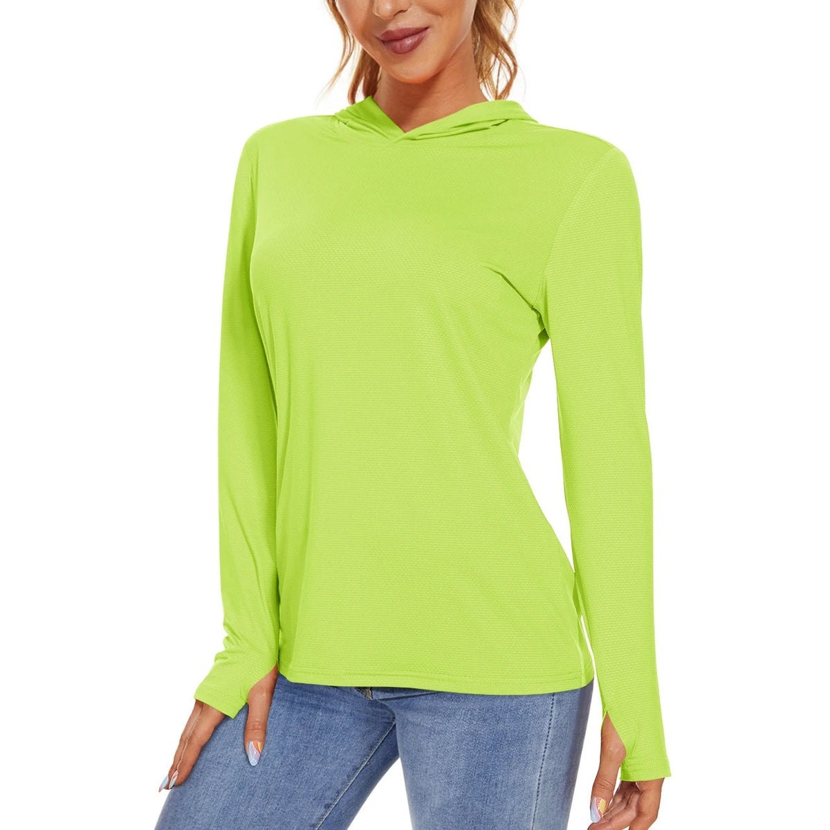 Camisola SunGuard Flow – Manga Comprida com Capuz e Protecção UPF 50+ – Verde Florescente