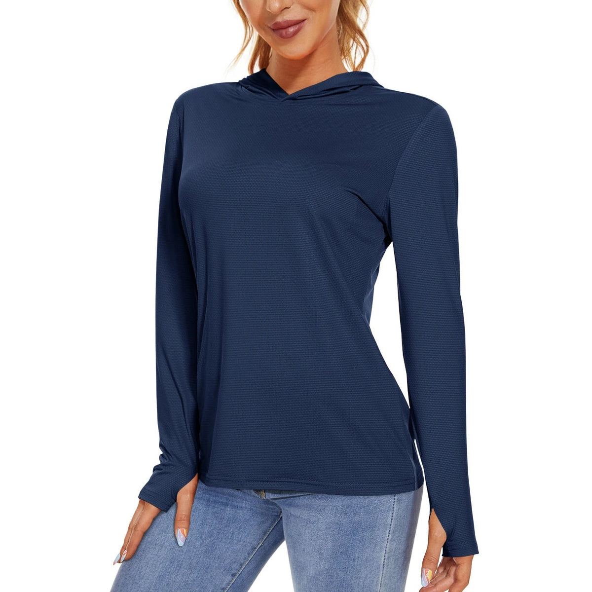 Camisola SunGuard Flow – Manga Comprida com Capuz e Protecção UPF 50+ – Azul Marinho
