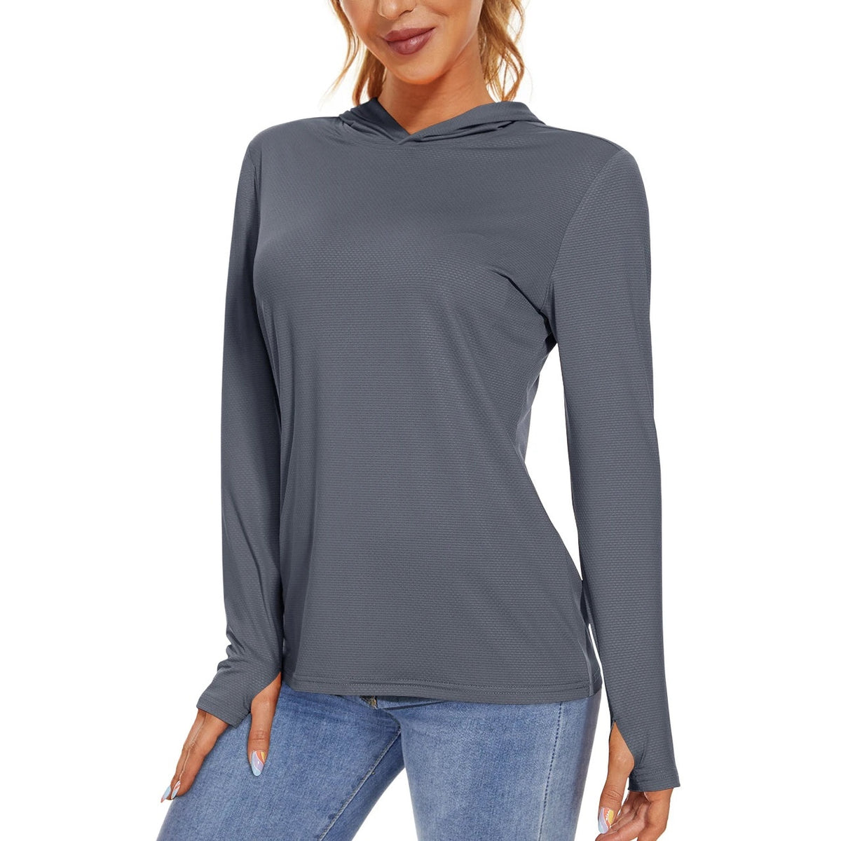 Camisola SunGuard Flow – Manga Comprida com Capuz e Protecção UPF 50+ – Cinzento Escuro