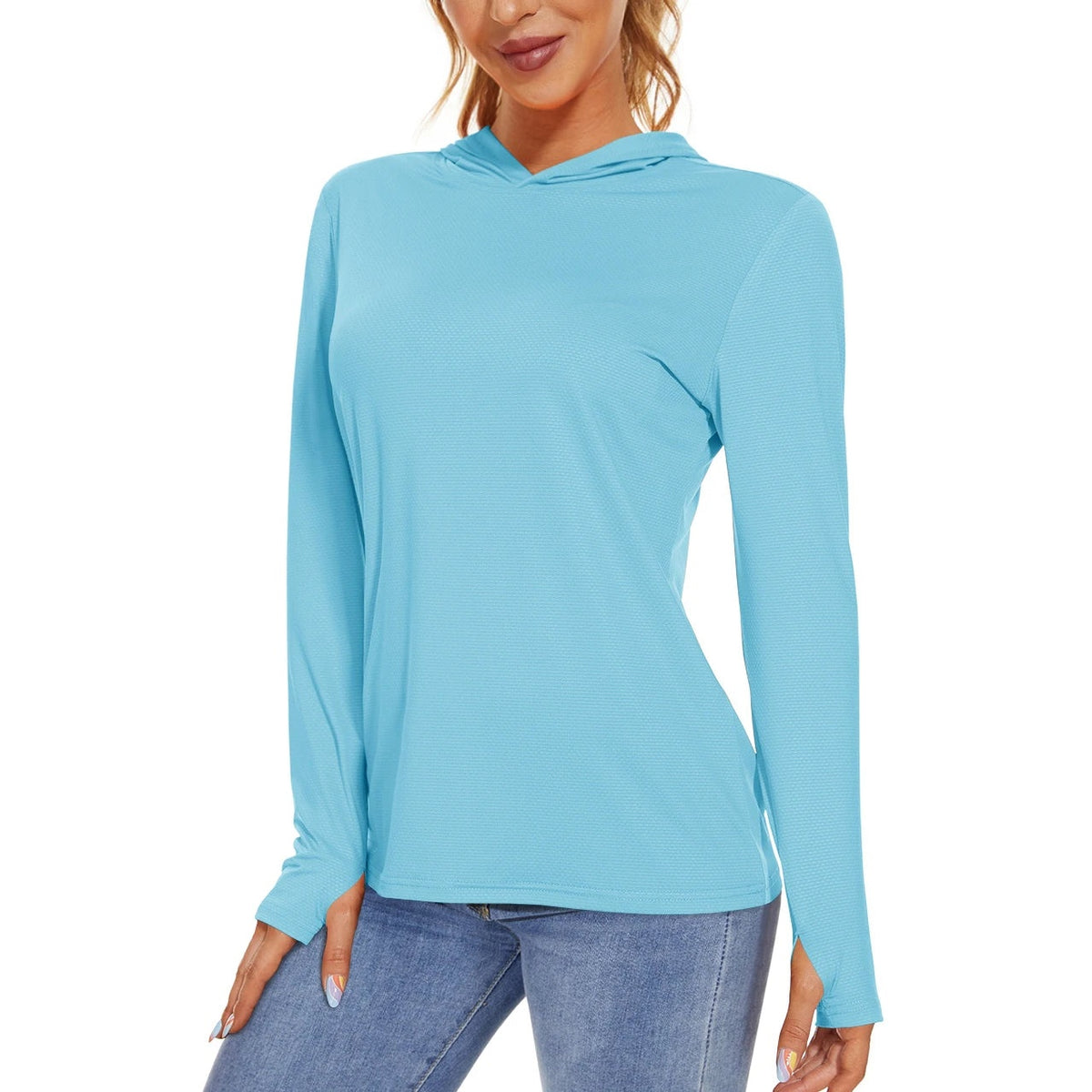 Camisola SunGuard Flow – Manga Comprida com Capuz e Protecção UPF 50+ – Azul Claro