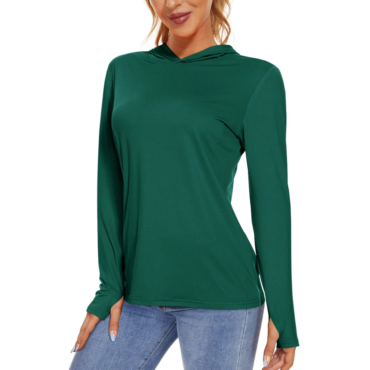 Camisola SunGuard Flow – Manga Comprida com Capuz e Protecção UPF 50+ – Verde Esmeralda