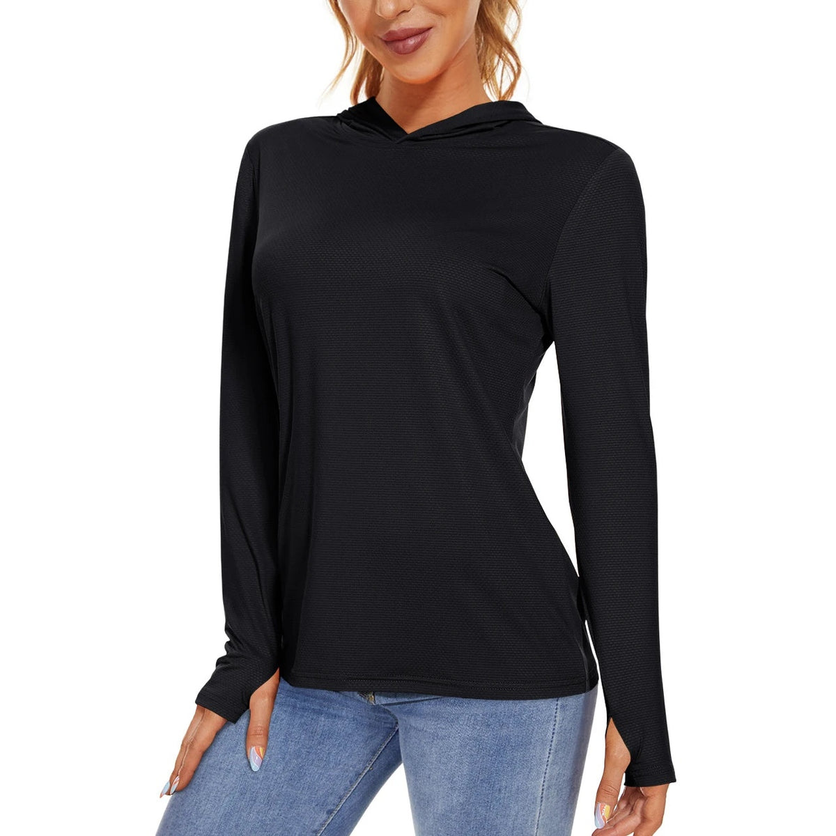 Camisola SunGuard Flow – Manga Comprida com Capuz e Protecção UPF 50+ – Preto