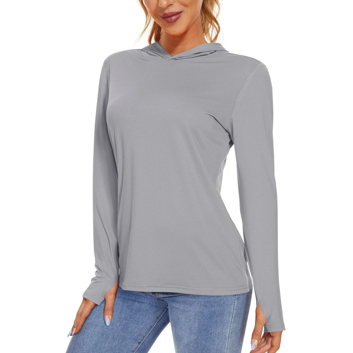 Camisola SunGuard Flow – Manga Comprida com Capuz e Protecção UPF 50+ – Cinzento Claro