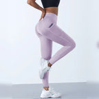 Leggings de yoga com bolsos roxo-claras com bolso lateral – vista lateral