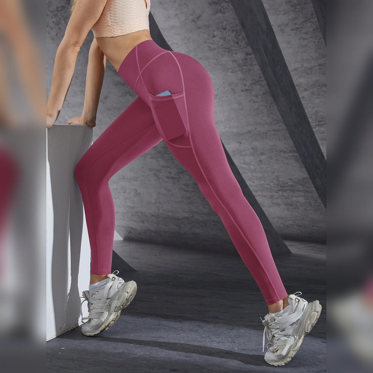 Leggings Femininas de Yoga Esticáveis com Bolsos – Vermelho