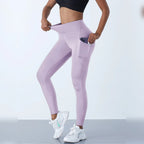 Leggings Femininas de Yoga Esticáveis com Bolsos – Roxo Claro