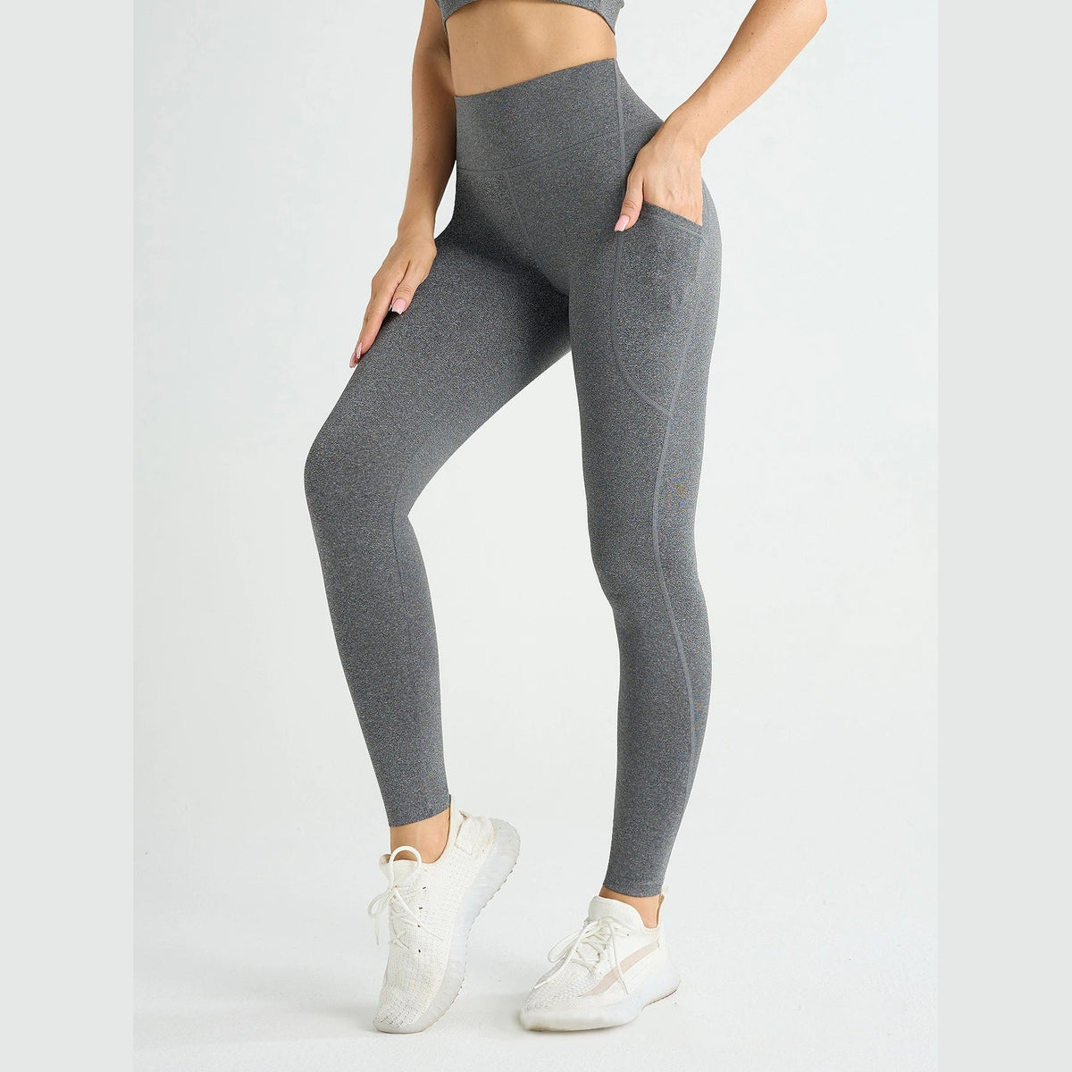 Leggings Femininas de Yoga Esticáveis com Bolsos – Cinzento