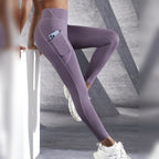 Leggings Femininas de Yoga Esticáveis com Bolsos – Roxo