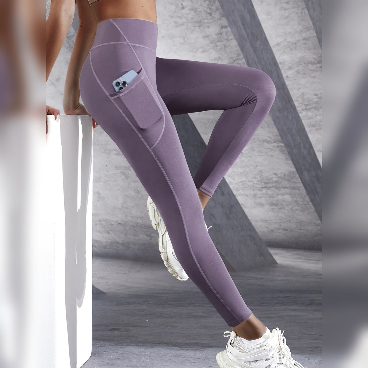 Leggings Femininas de Yoga Esticáveis com Bolsos – Roxo