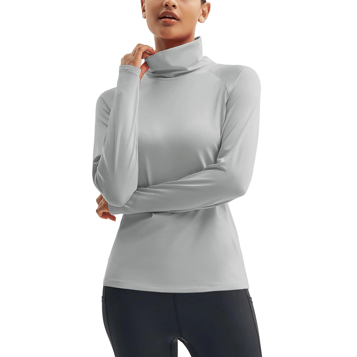 Lunar Warmth – Gola Alta e Conforto Feminino – Cinza Claro