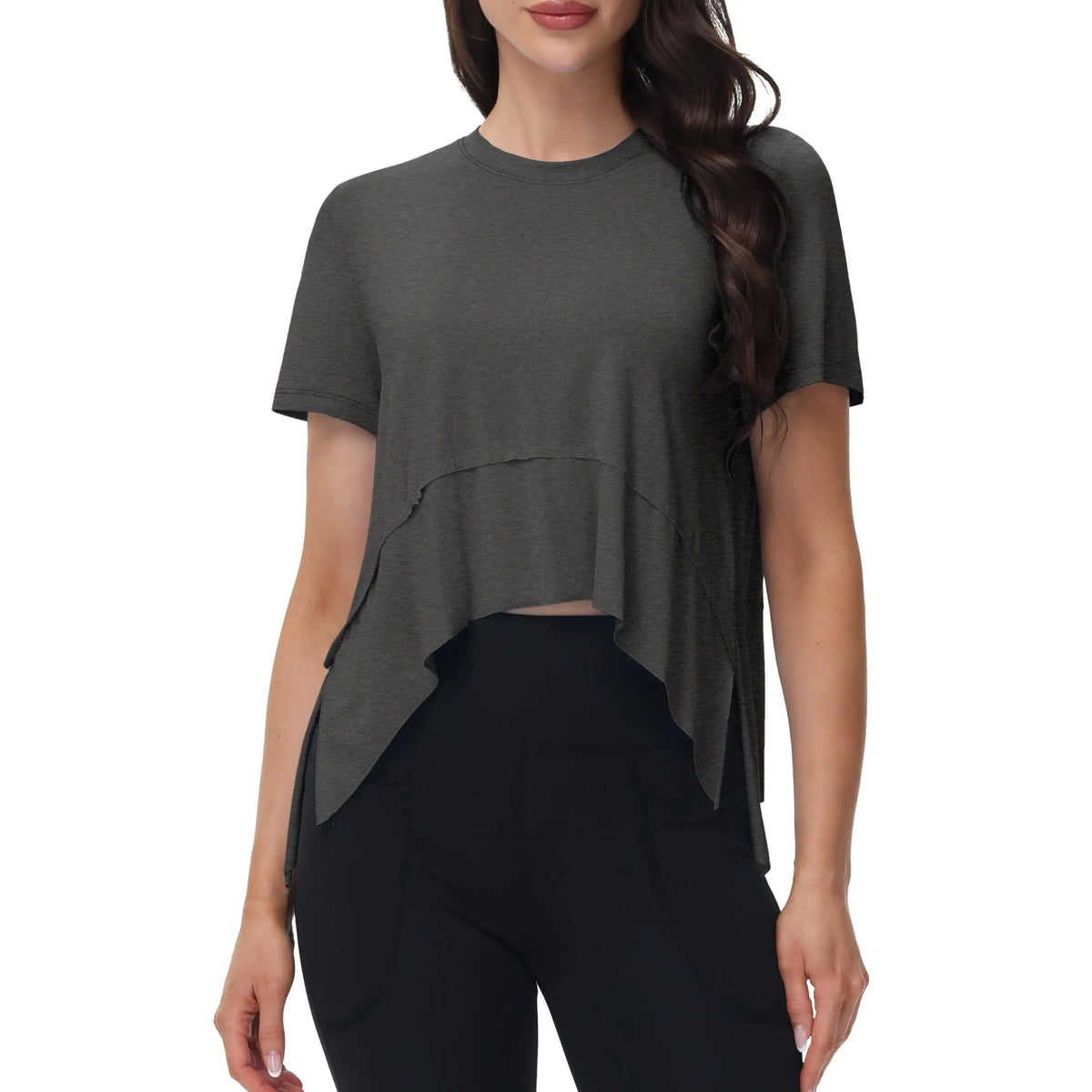 Asymmetric Flow Top – T-shirt Desportiva Feminina Fluida – Cinzento